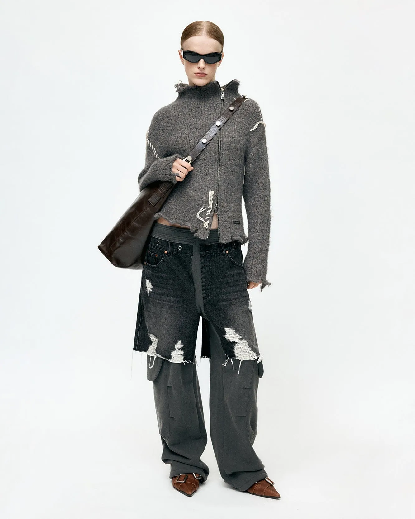 UNISEX RUGGED DENIM-INSET SWEATPANTS apa861u(BLACK) sold by Andersson Bell product image thumbnail 4