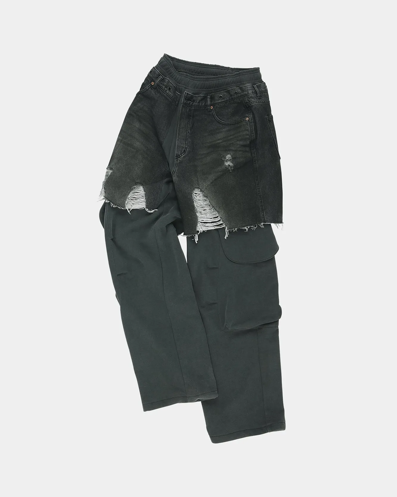 UNISEX RUGGED DENIM-INSET SWEATPANTS apa861u(BLACK) sold by Andersson Bell product image thumbnail 2