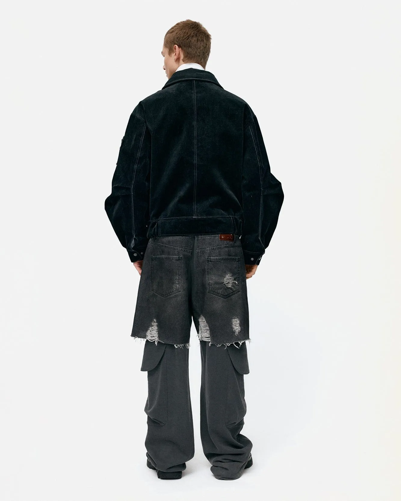 UNISEX RUGGED DENIM-INSET SWEATPANTS apa861u(BLACK) sold by Andersson Bell product image thumbnail 5