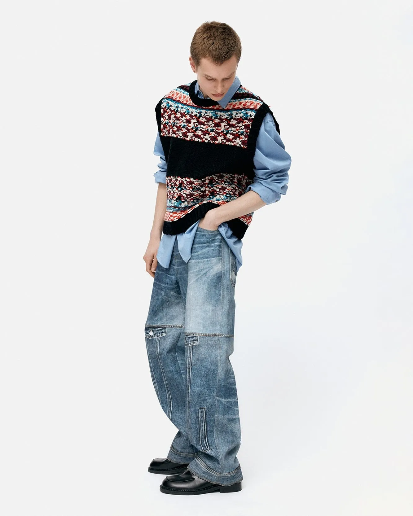 UNISEX CUSTOM-LIKE PRINTED DENIM PANTS apa842u(MID BLUE) sold by Andersson Bell product image thumbnail 5