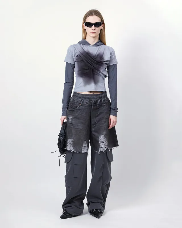 GATHERED HOODIE JERSEY TOP atb1395w(GREY) sold by Andersson Bell