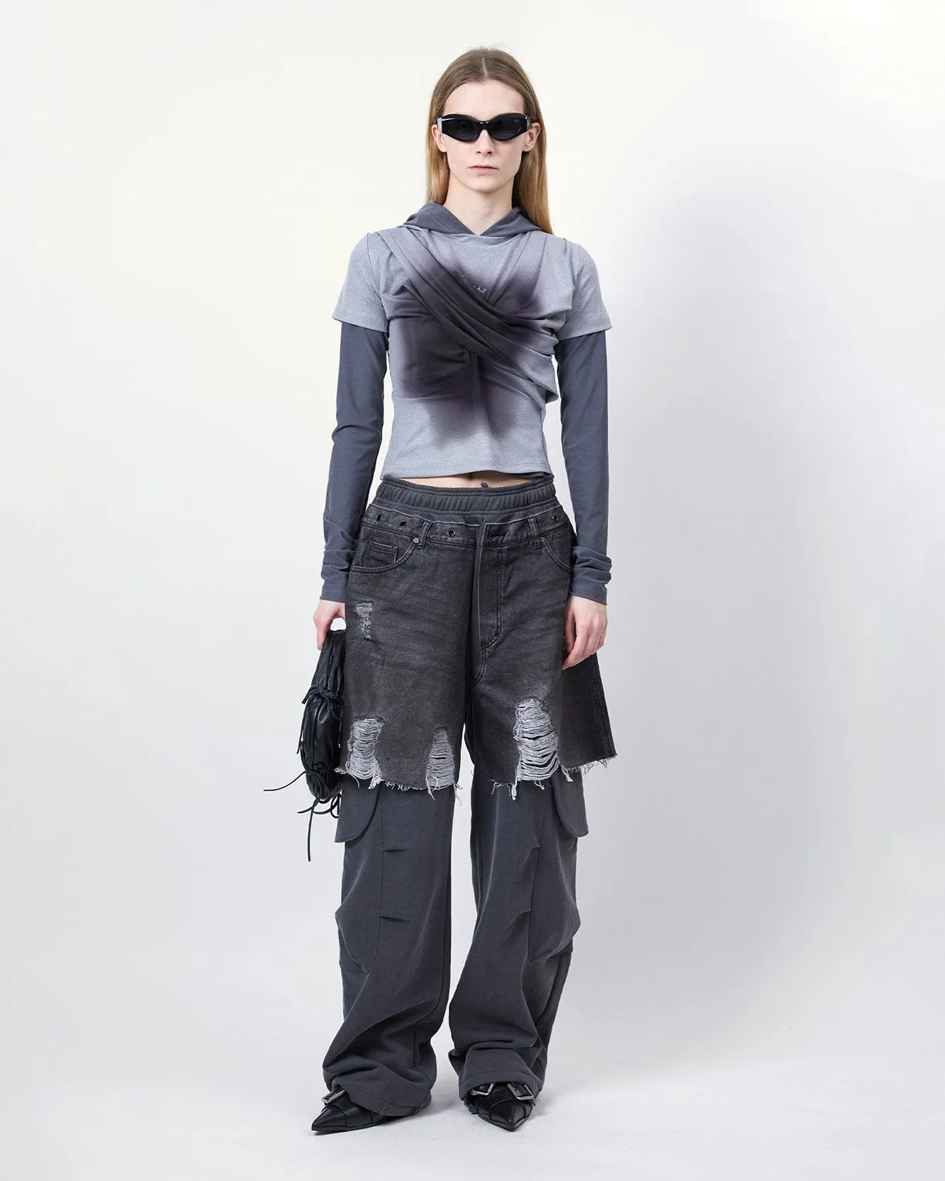 GATHERED HOODIE JERSEY TOP atb1395w(GREY) sold by Andersson Bell