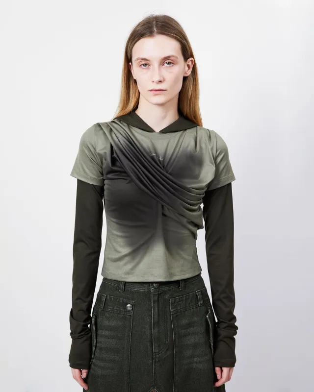 GATHERED HOODIE JERSEY TOP atb1395w(KHAKI) sold by Andersson Bell