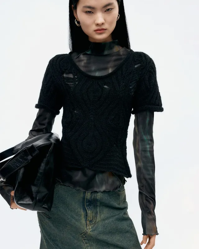 CAP SLEEVE SWEATER LAYERED TOP atb1352w(BLACK) sold by Andersson Bell