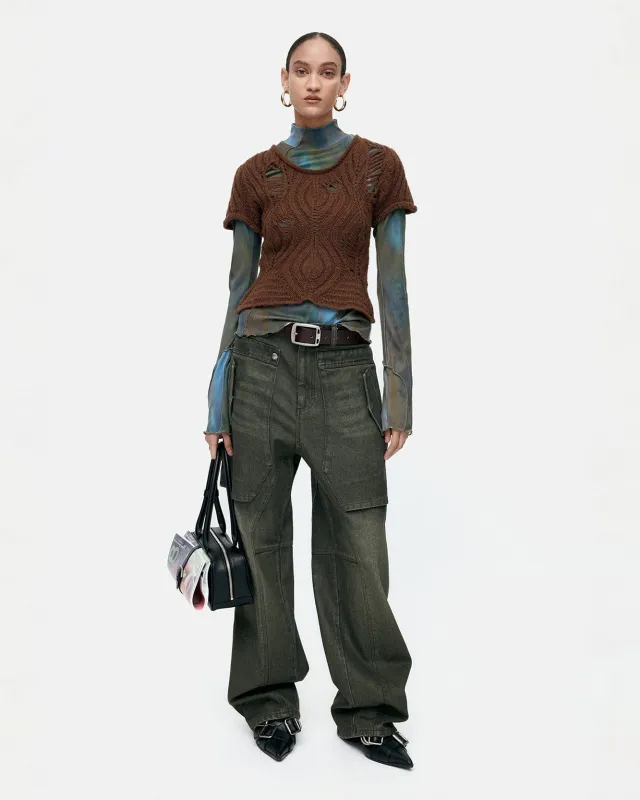 CAP SLEEVE SWEATER LAYERED TOP atb1352w(BROWN) sold by Andersson Bell