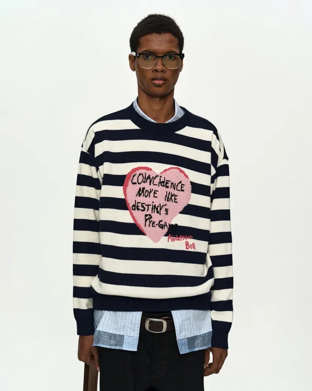 BOYS HEART MESSAGE CREW-NECK SWEATER atb1453m(NAVY/IVORY) sold by Andersson Bell