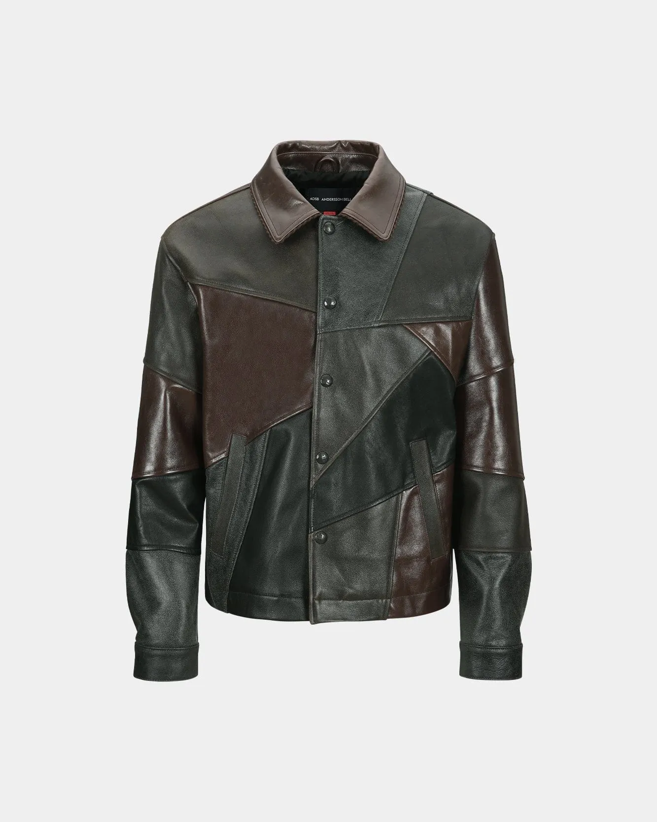 UNISEX PATCHWORK LEATHER JACKET awa730u(BLACK/BROWN) sold by Andersson Bell