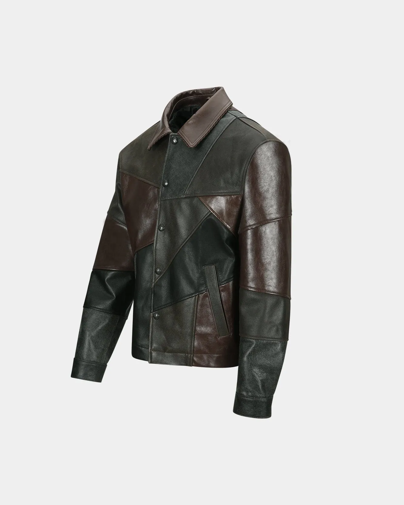 UNISEX PATCHWORK LEATHER JACKET awa730u(BLACK/BROWN) sold by Andersson Bell product image thumbnail 3