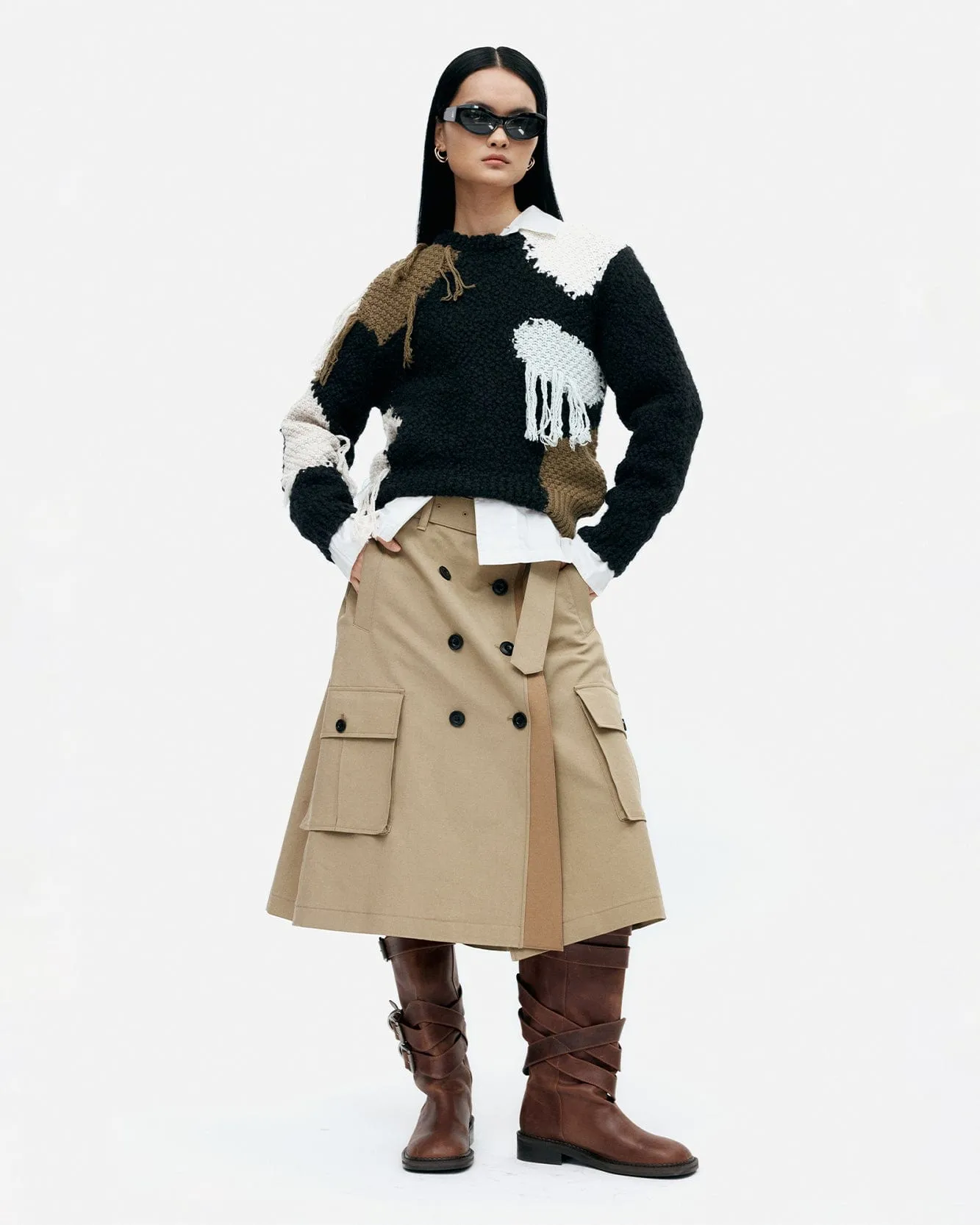 TRENCH PLEATS SKIRT apa849w(KHAKI) sold by Andersson Bell