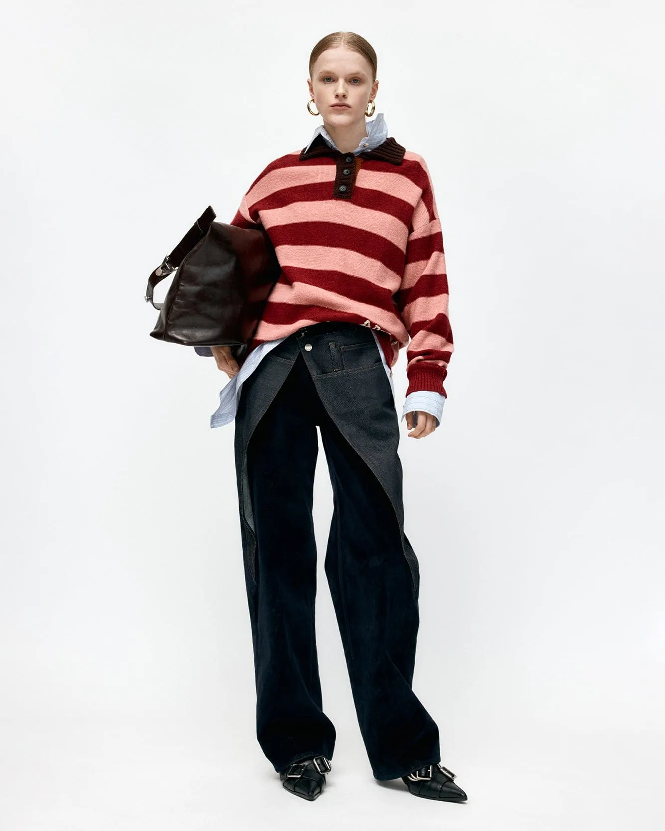 LOOSE-FIT STRIPE COLLAR SWEATER atb1399w(PINK/RED WINE) sold by Andersson Bell product image thumbnail 5