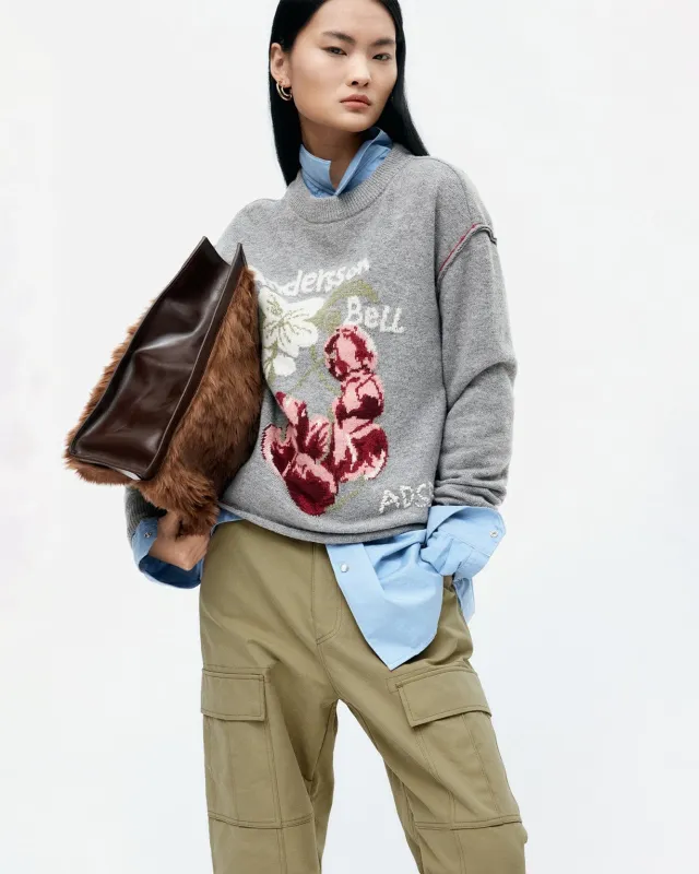 FRUIT INTARSIA CREWNECK SWEATER atb1384w(GREY) sold by Andersson Bell