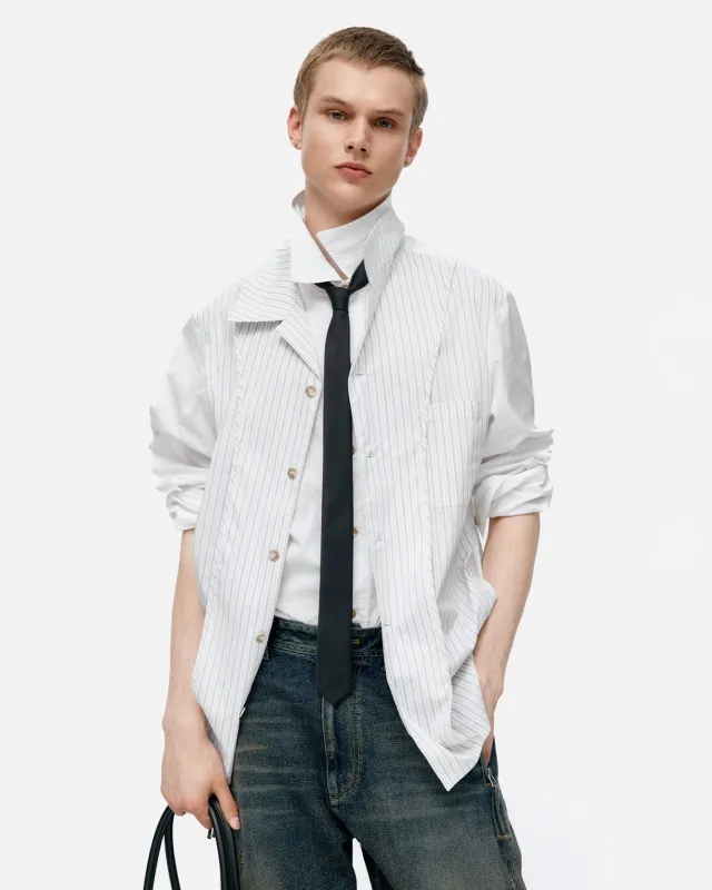 OPEN COLLAR LAYERED SHIRTS atb1341m(WHITE) sold by Andersson Bell