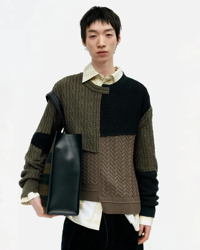 PATCHWORK ASYMMETRIC CREWNECK SWEATER atb1330m(MULTI) made by Andersson Bell