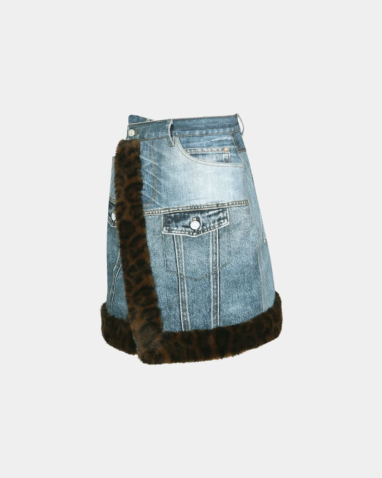 FUR-EDGED DENIM PRINT SKIRT apa863w(BLUE) sold by Andersson Bell product image thumbnail 3