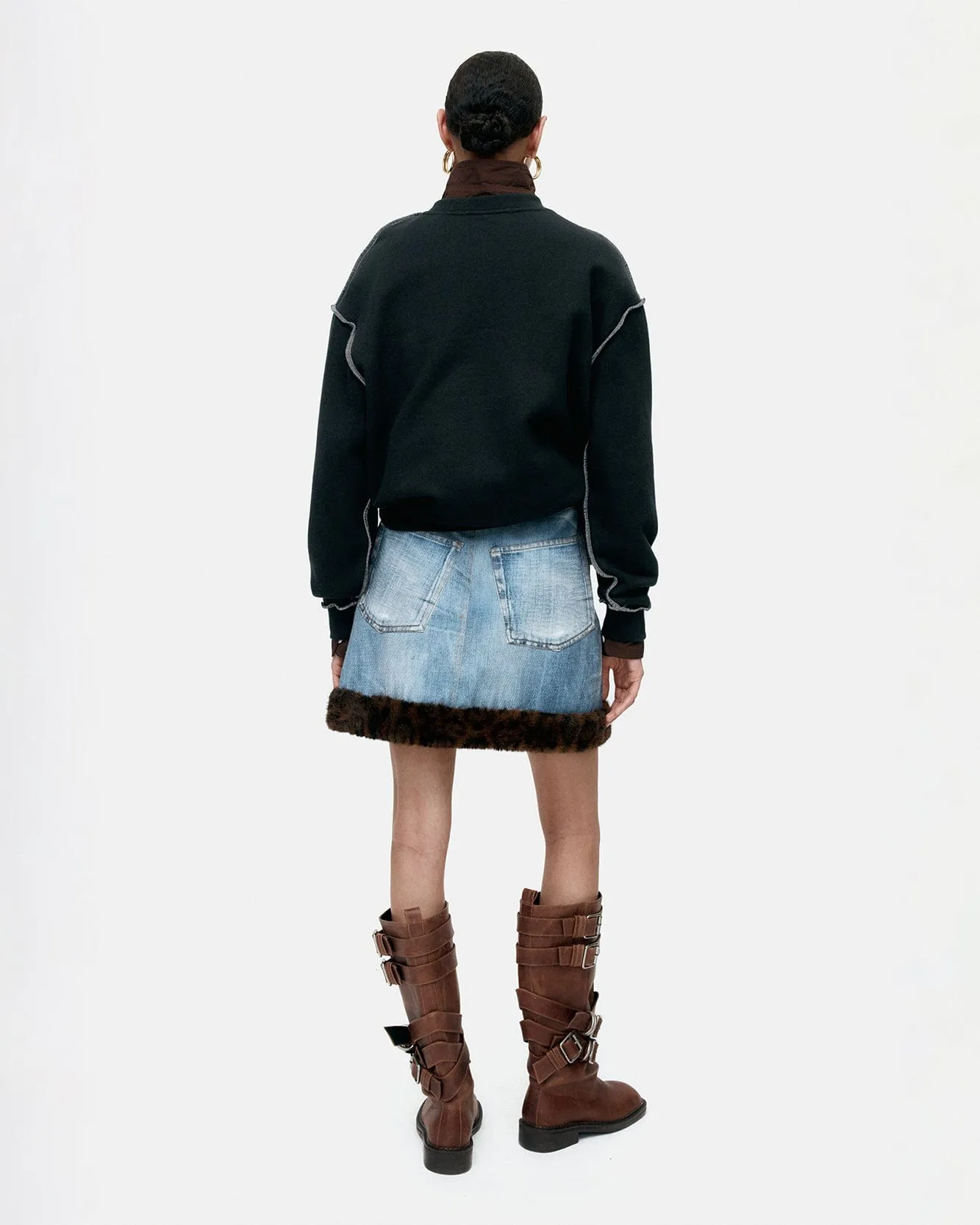 FUR-EDGED DENIM PRINT SKIRT apa863w(BLUE) sold by Andersson Bell product image thumbnail 5