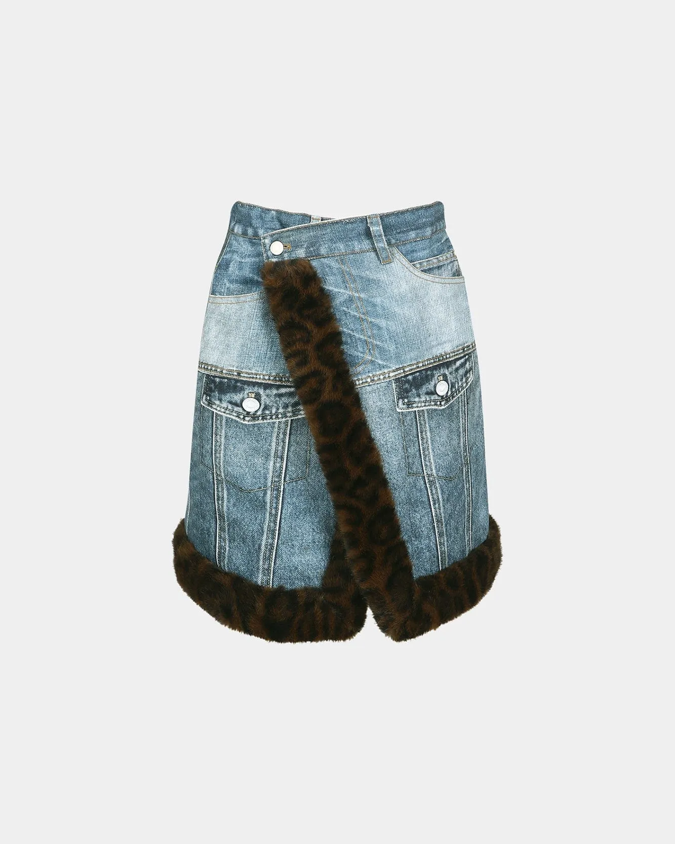 FUR-EDGED DENIM PRINT SKIRT apa863w(BLUE) sold by Andersson Bell product image thumbnail 2