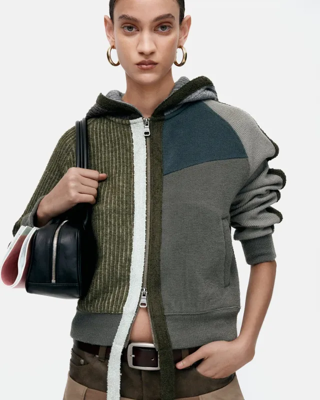 COLOR BLOCKED KNIT HOODIE ZIP UP atb1364w(GREEN) made by Andersson Bell