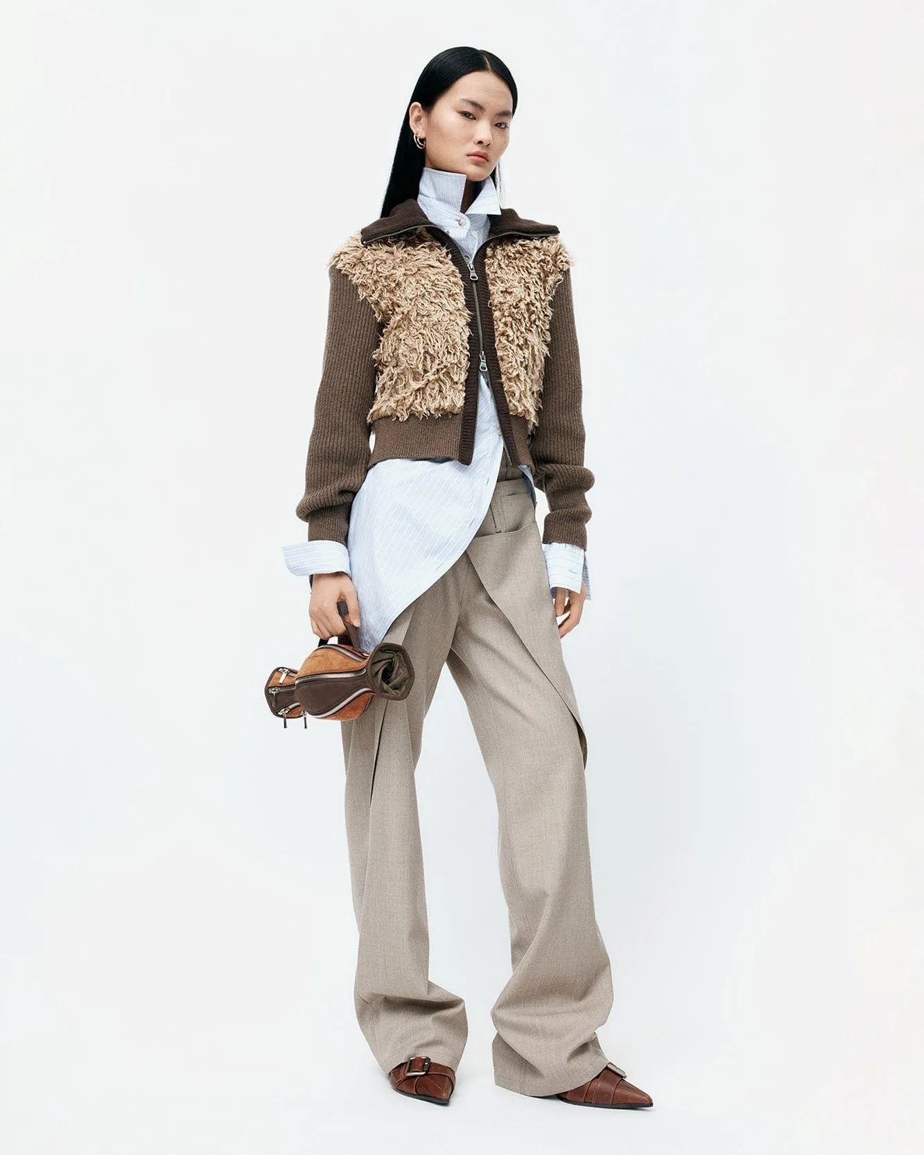 FUR COMBO KNIT TOP atb1392w(BEIGE) sold by Andersson Bell