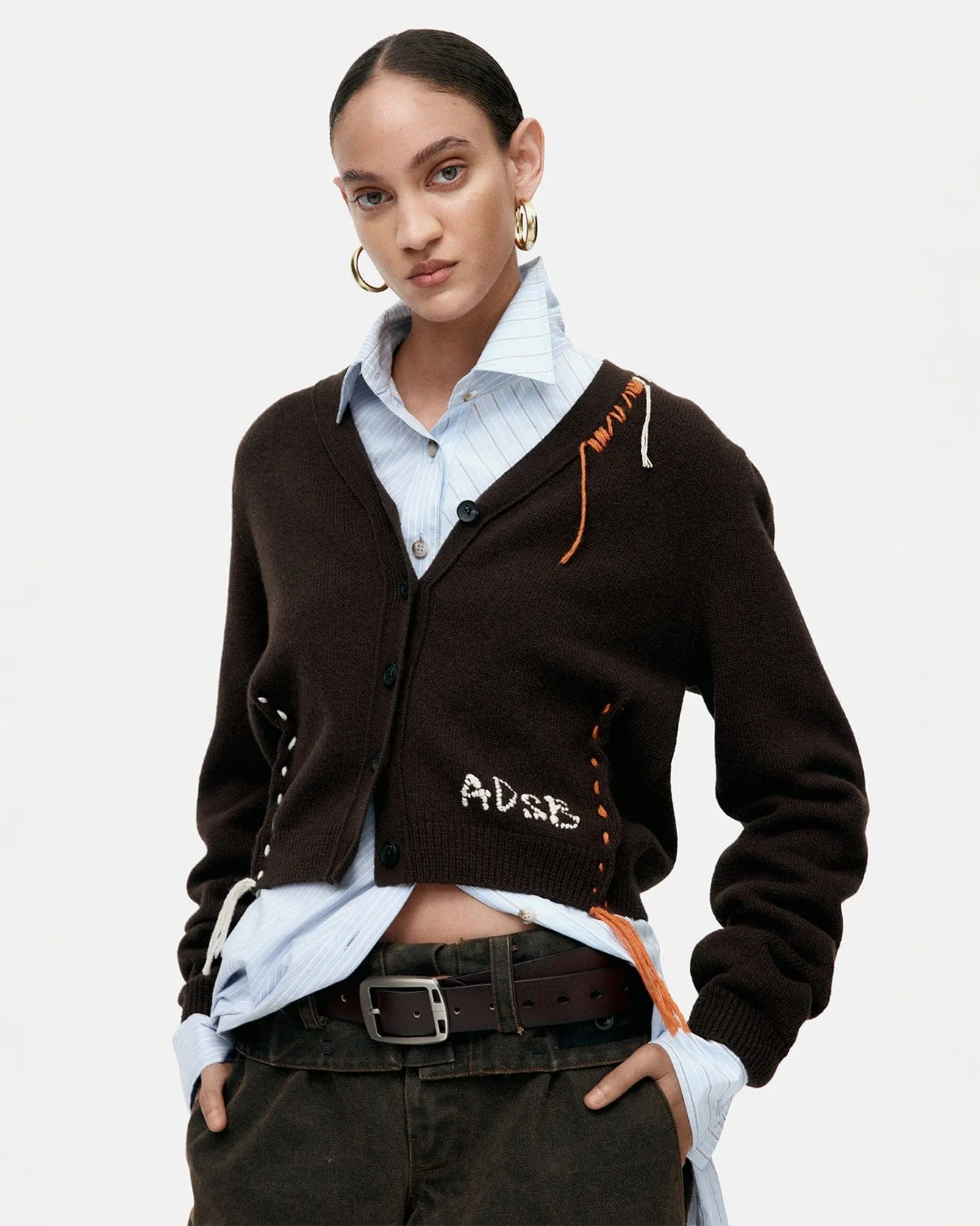 MORGAN HAND STITCHED KNIT CARDIGAN atb1382w(BROWN) sold by Andersson Bell