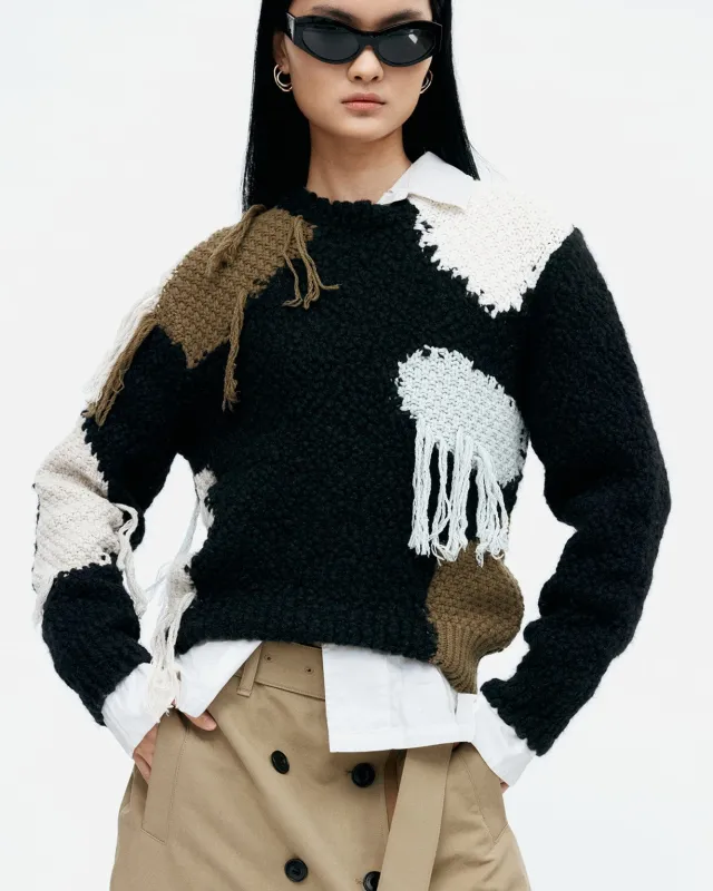 SYLVIA ABSTRACT PATCHWORK SWEATER atb1365w(BLACK) sold by Andersson Bell