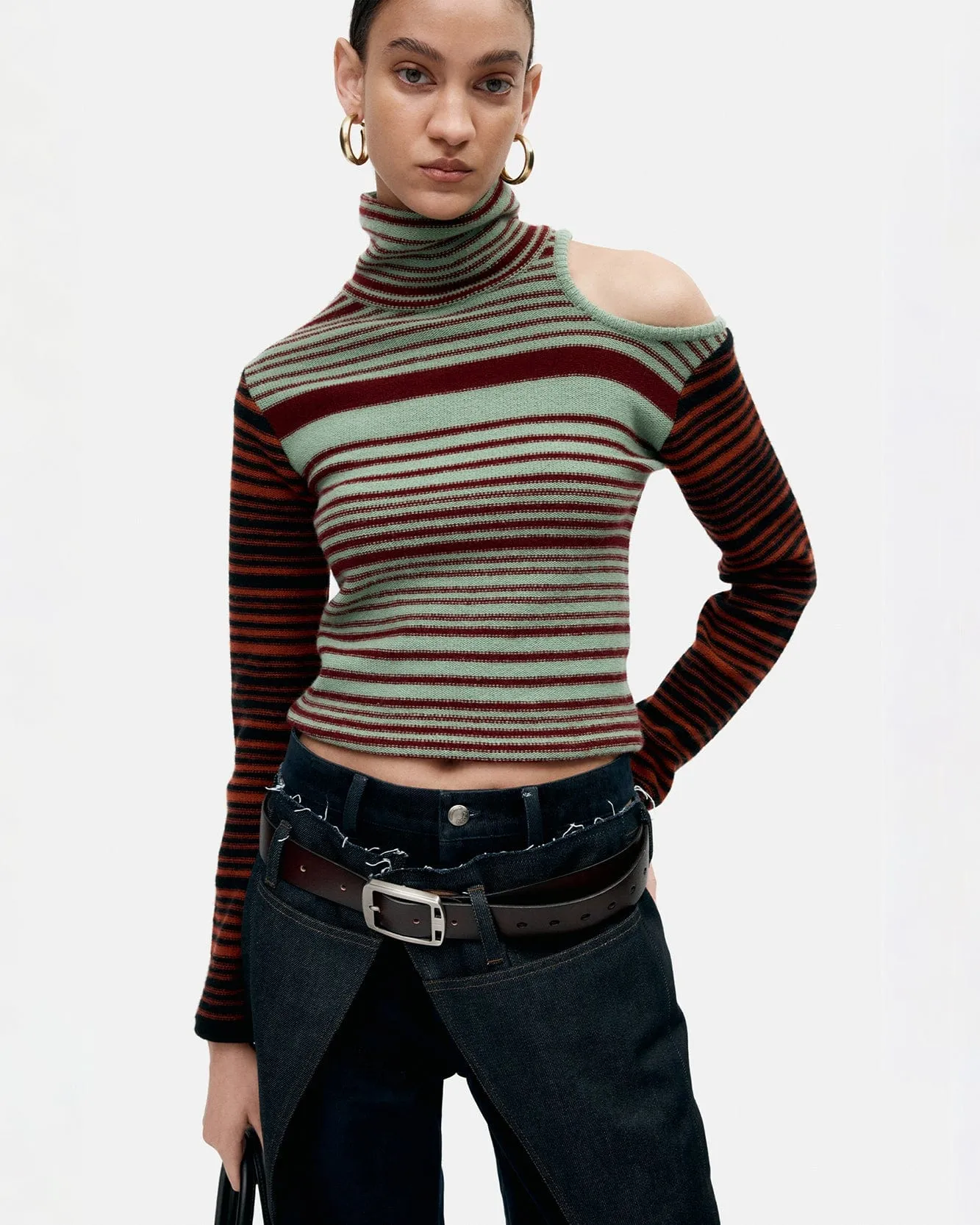 ELODIE MULTI STRIPE CUT-OUT TOP atb1356w(GREEN) sold by Andersson Bell