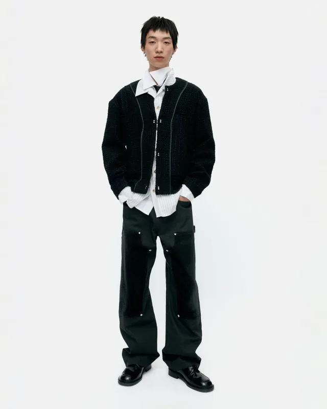 FAUX PONY HAIR LEATHER CARPENTER WIDE-LEG JEANS apa855m(BLACK) sold by Andersson Bell