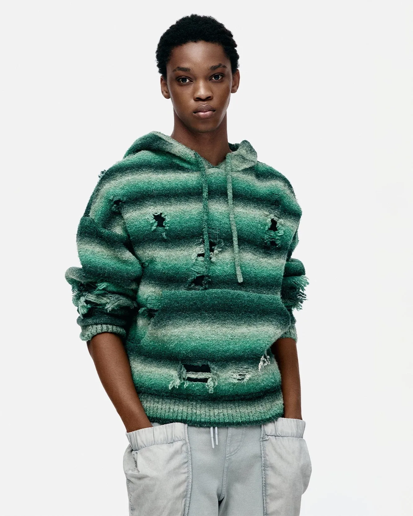 UNISEX GRADIENT DISTRESSED HOODIE atb1391u(GREEN) sold by Andersson Bell