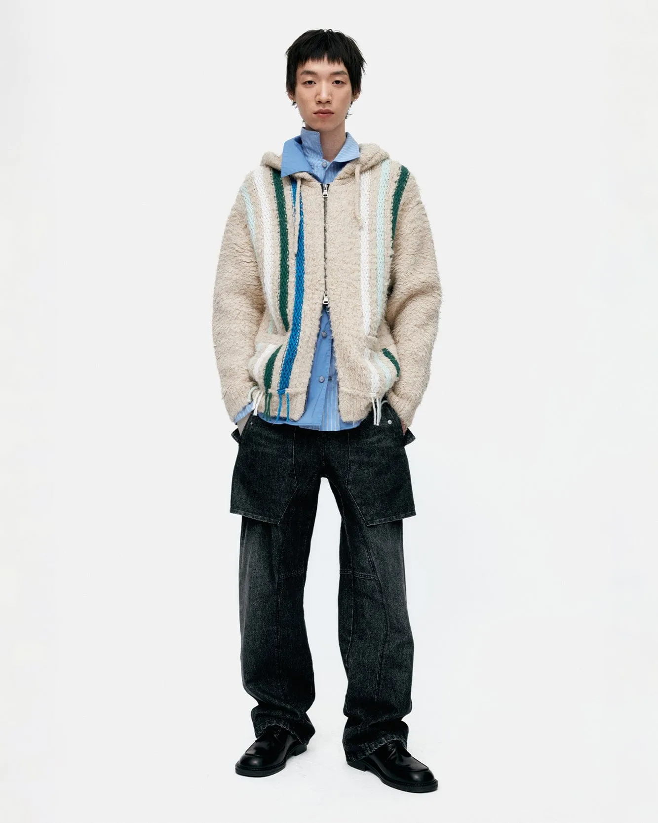 UNISEX REVERSE STRIPE KNIT HOODIE atb1351u(ECRU) sold by Andersson Bell