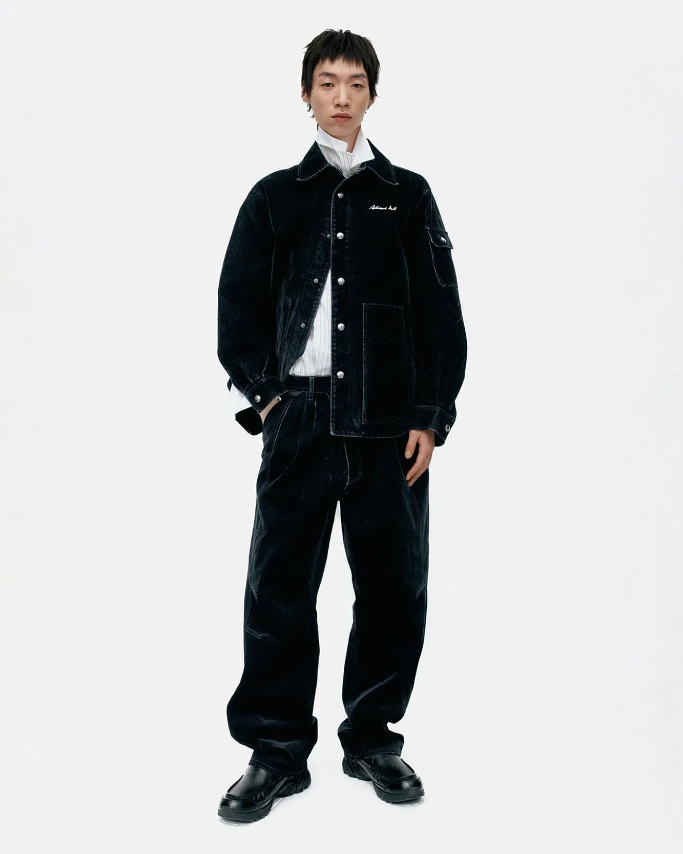 PADDED VELVET DENIM SHIRT atb1374m(BLACK) sold by Andersson Bell product image thumbnail 5