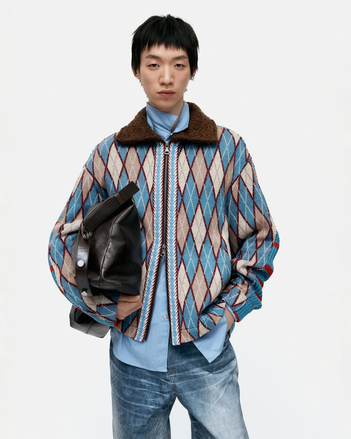 ARGYLE & STRIPE HALF ZIP-UP CARDIGAN atb1376m(MULTI) sold by Andersson Bell