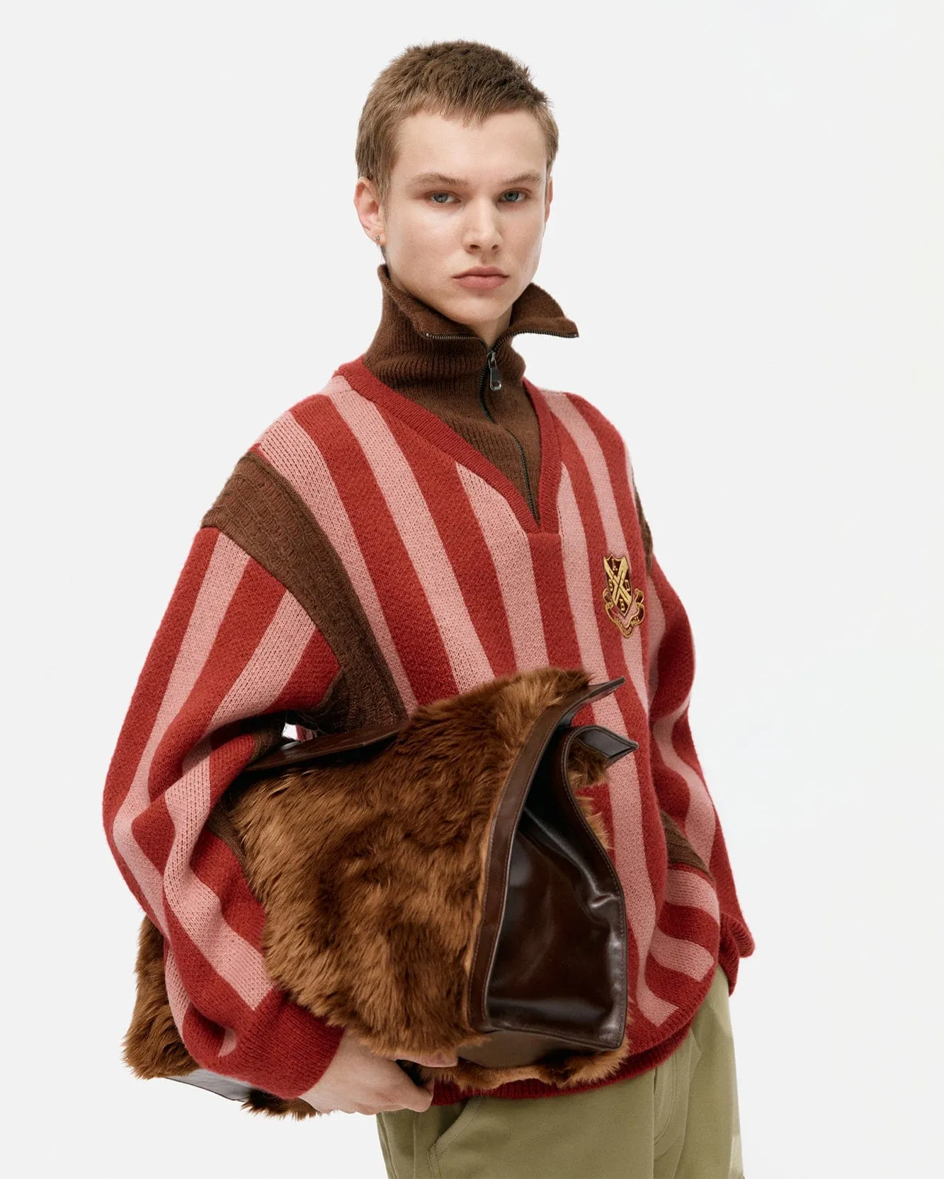 ADSB HALF ZIP-UP EMBLEM SWEATER atb1370m(RED) sold by Andersson Bell