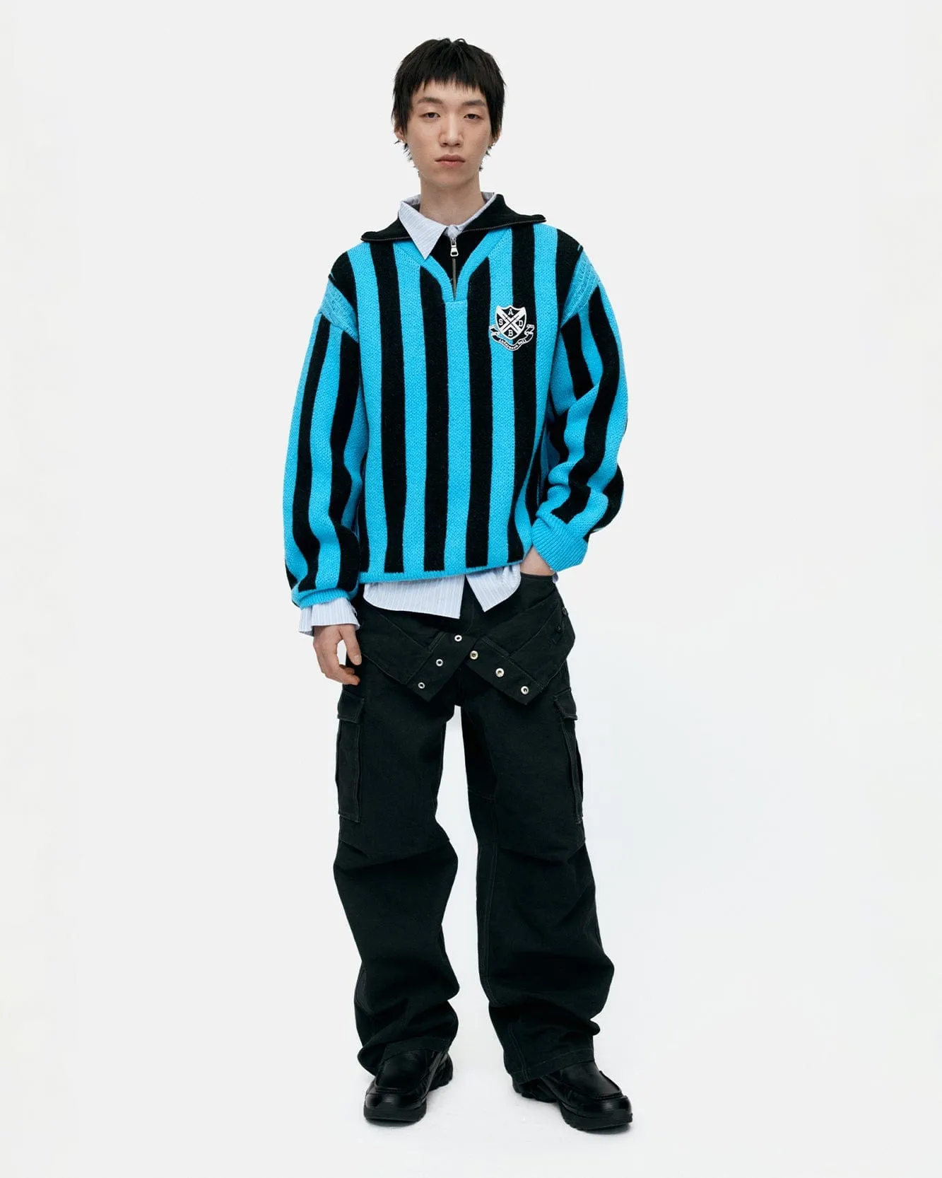 ADSB HALF ZIP-UP EMBLEM SWEATER atb1370m(BLUE) sold by Andersson Bell