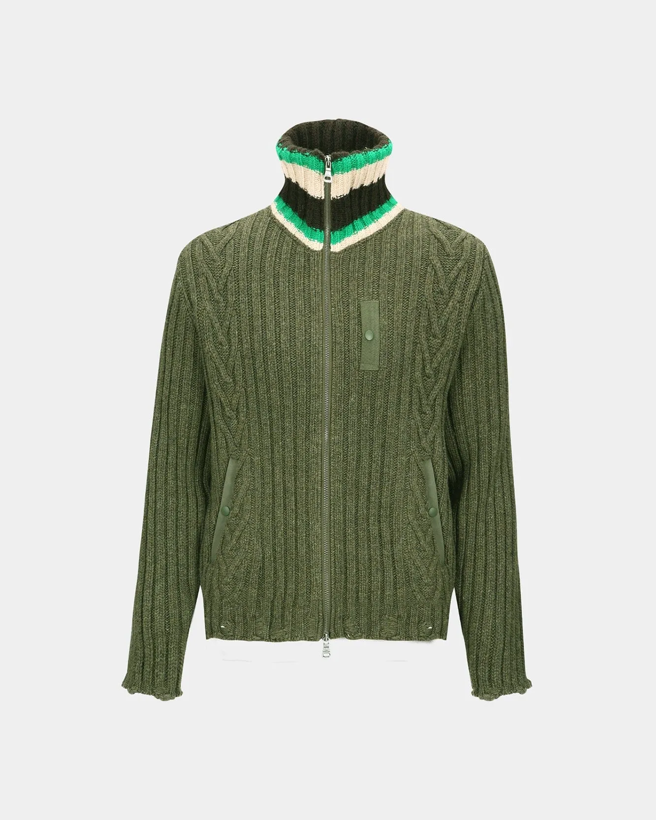 STRIPE HIGH-NECK ZIP-UP SWEATER atb1344m(KHAKI) sold by Andersson Bell product image thumbnail 5