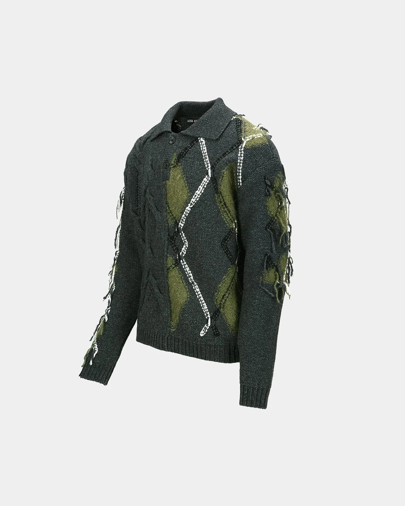 ARGYLE FISHERMAN POLO SWEATER atb1346m(CHARCOAL) sold by Andersson Bell product image thumbnail 3