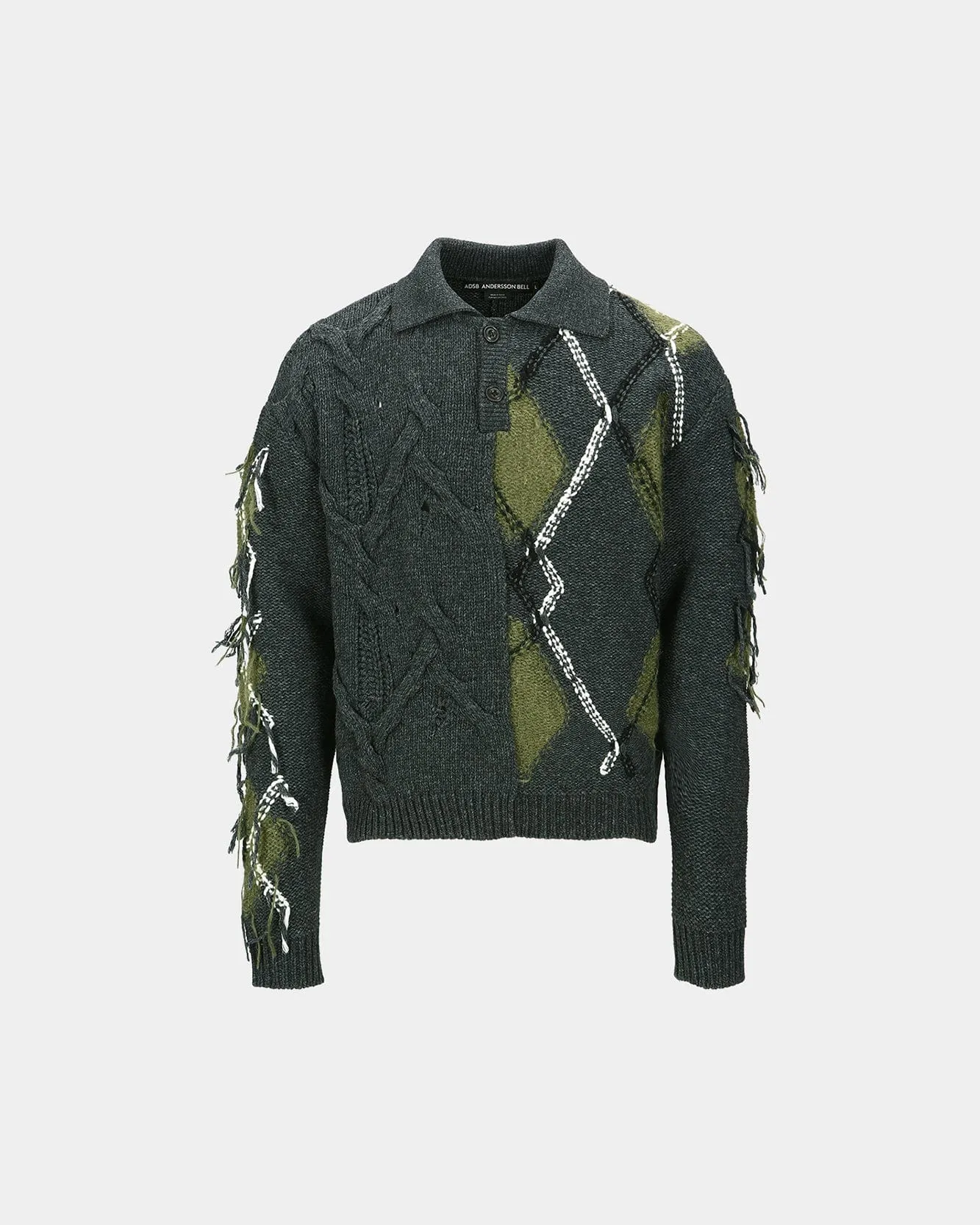 ARGYLE FISHERMAN POLO SWEATER atb1346m(CHARCOAL) sold by Andersson Bell product image thumbnail 2