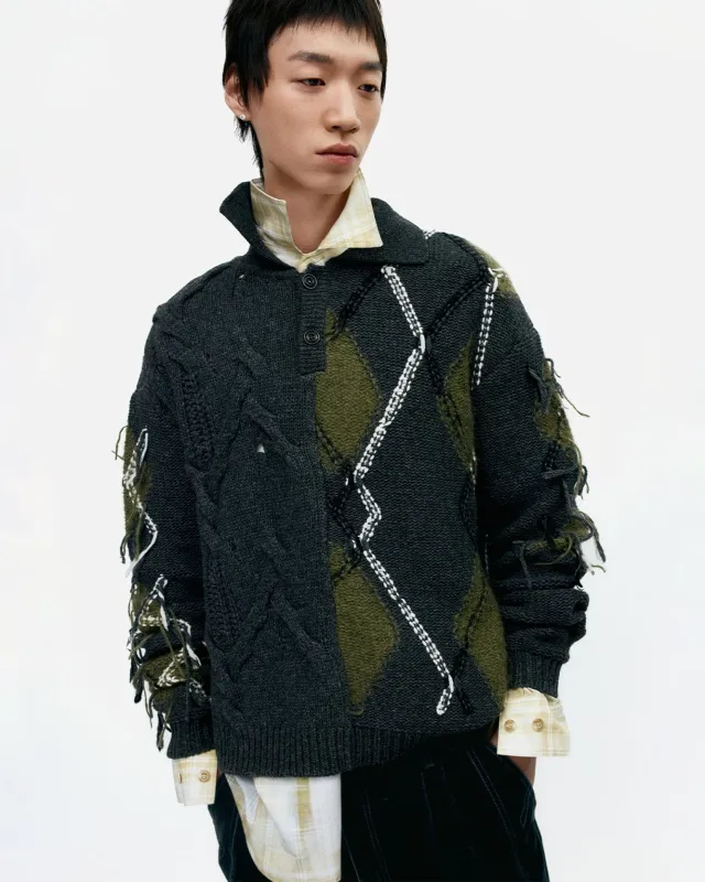 ARGYLE FISHERMAN POLO SWEATER atb1346m(CHARCOAL) sold by Andersson Bell