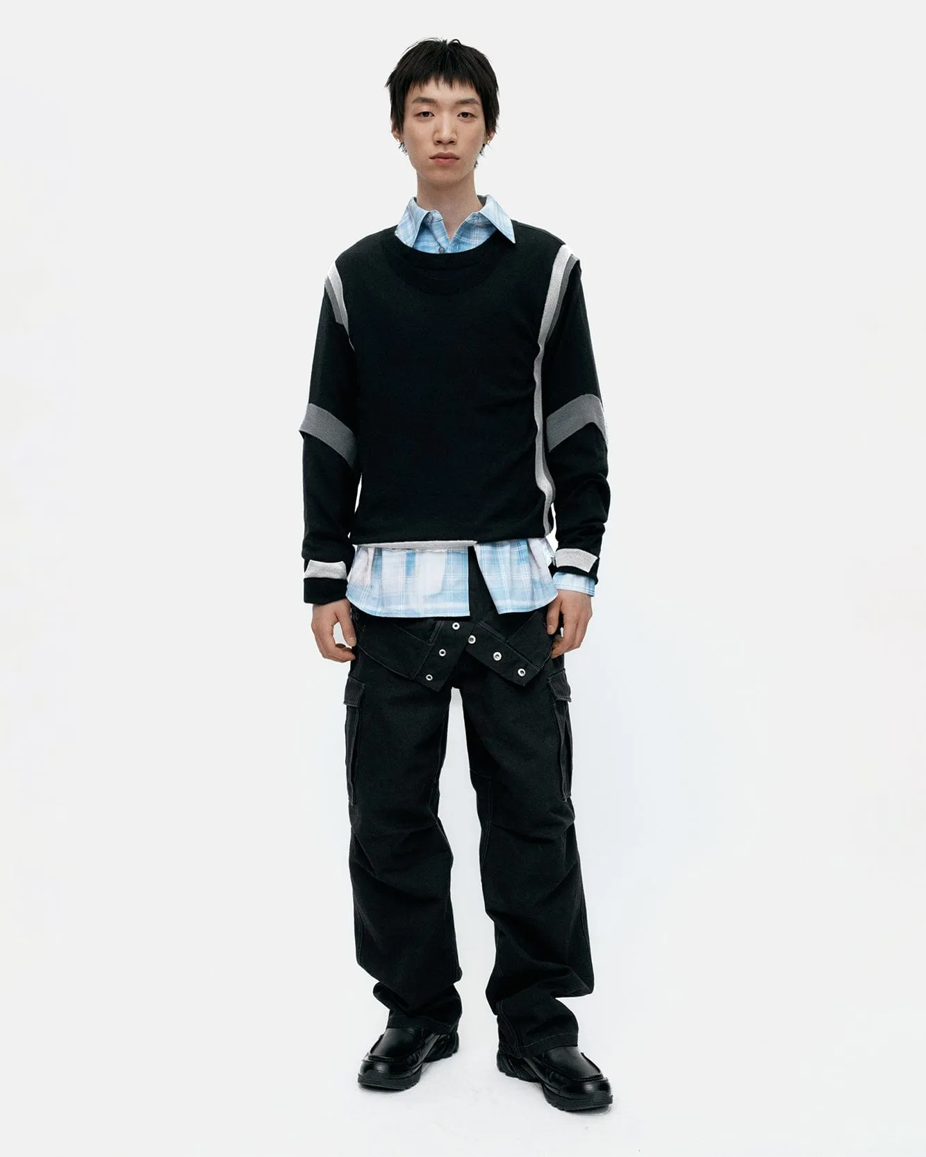 LAYERED CREWNECK SWEATER atb1334m(BLACK) sold by Andersson Bell