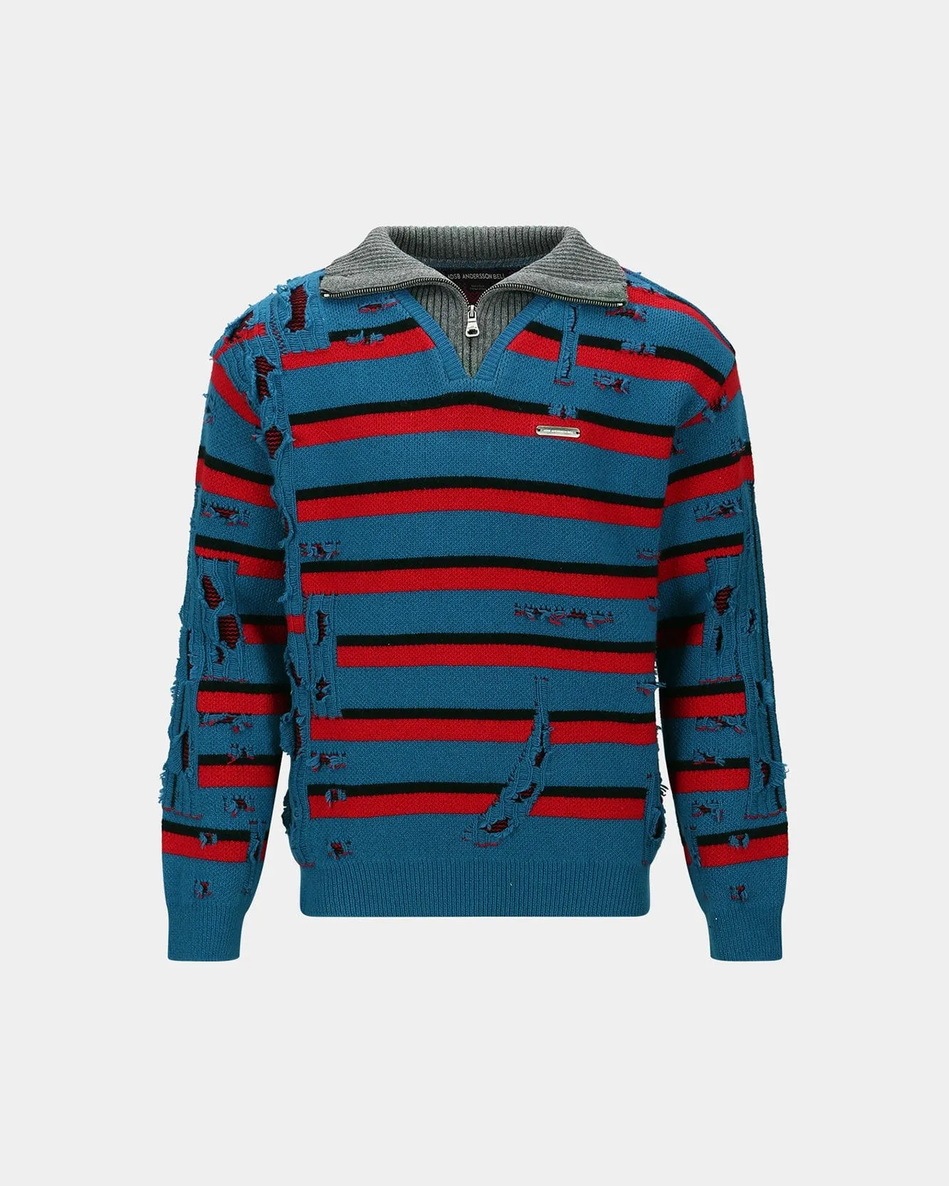 STRIPE JACQUARD HALF ZIP-UP SWEATER atb1331m(BLUE/RED) sold by Andersson Bell product image thumbnail 2