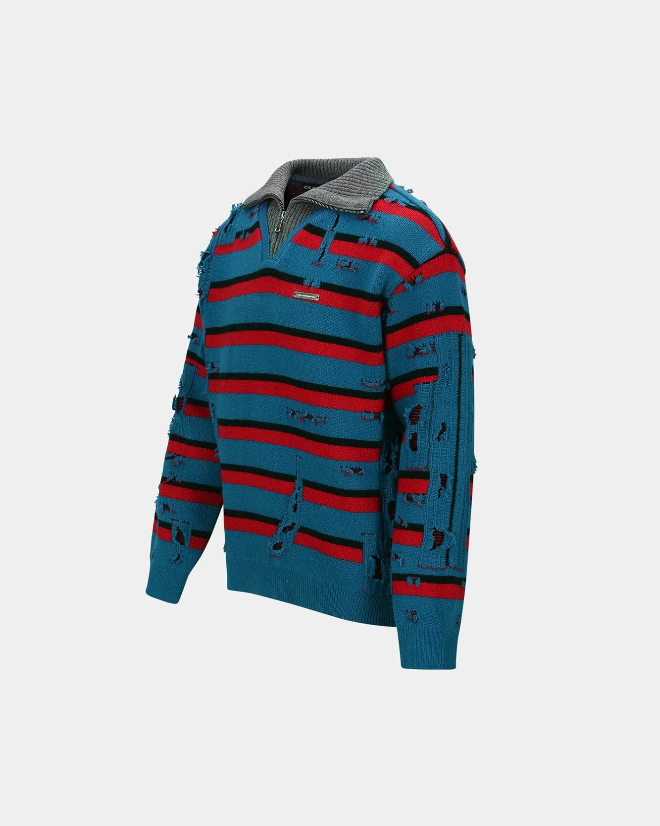 STRIPE JACQUARD HALF ZIP-UP SWEATER atb1331m(BLUE/RED) sold by Andersson Bell product image thumbnail 3
