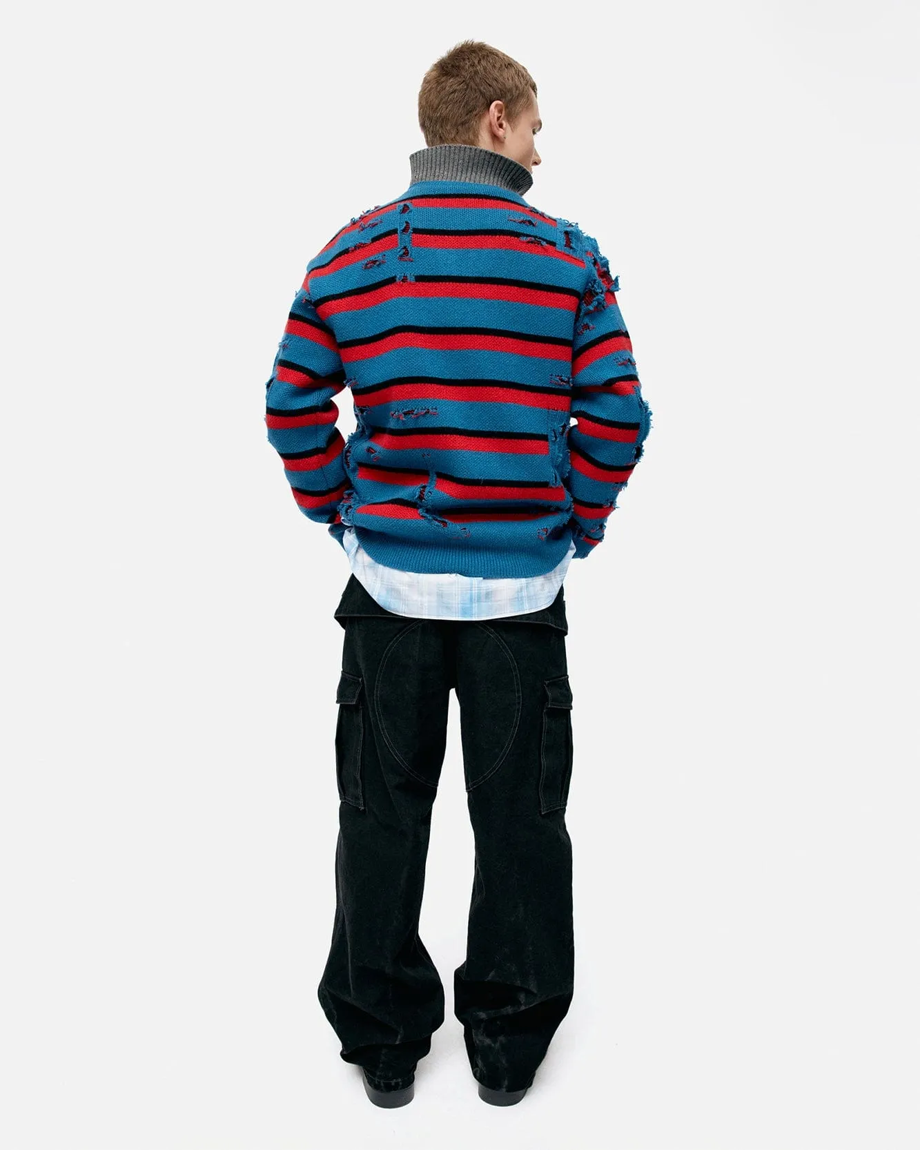 STRIPE JACQUARD HALF ZIP-UP SWEATER atb1331m(BLUE/RED) sold by Andersson Bell product image thumbnail 5