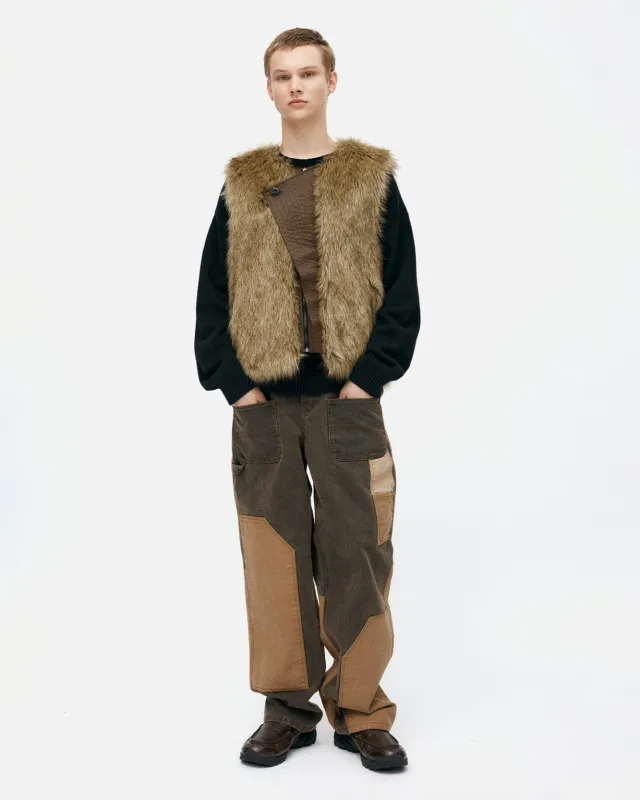 UNISEX CURVED PLACKET REVERSIBLE FAUX-FUR VEST awa722u(BROWN) sold by Andersson Bell