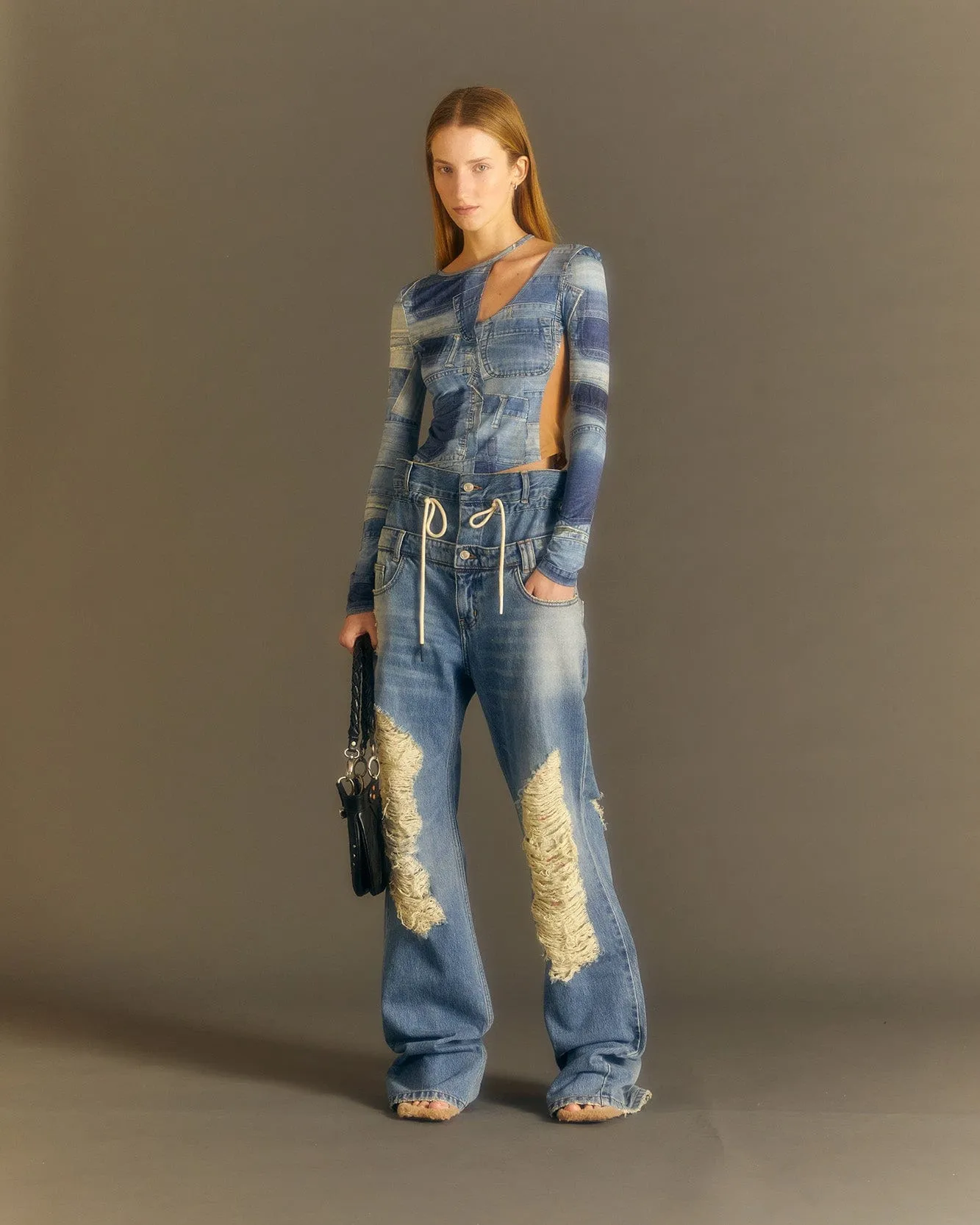 (WOMEN) BERIA STRING DOUBLE WAIST JEANS apa668u(DUSTY BLUE) sold by Andersson Bell product image thumbnail 5