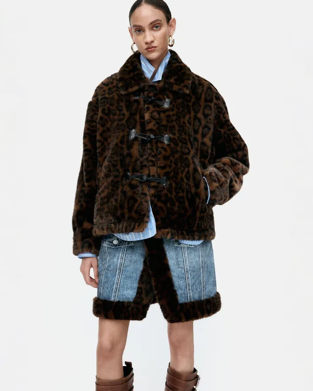 UNISEX LEOPARD FUR DUFFLE JACKET awa735u(BROWN) made by Andersson Bell