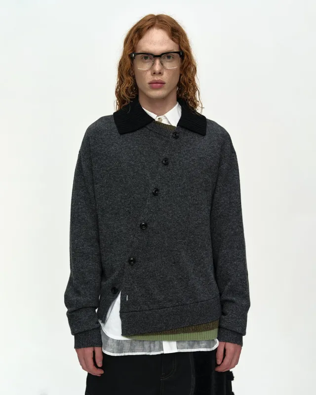 [3/27 Scheduled Delivery] LAYERED COLLAR CARDIGAN atb1410m(CHARCOAL) sold by Andersson Bell