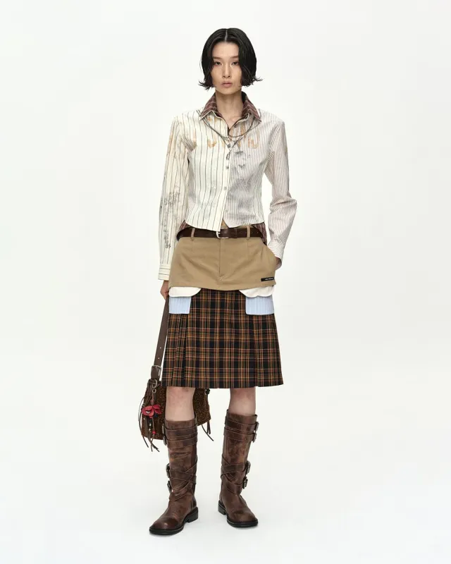 DOUBLE LAYERED PLEATS SKIRT apa885w(BROWN) made by Andersson Bell