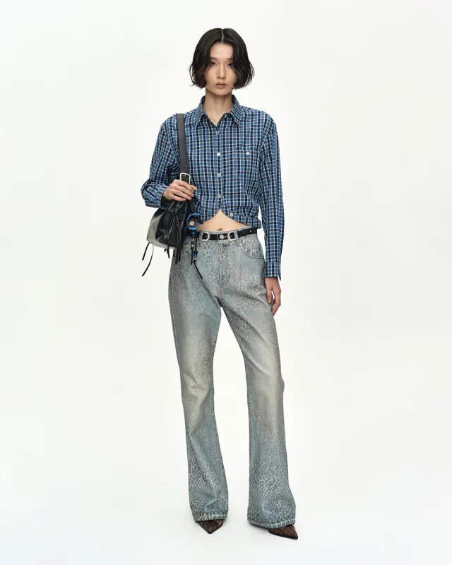 [4/20 Scheduled Delivery] LEOPARD FADE DENIM PRINTED BOOTSCUT JEANS apa882w(BLUE) made by Andersson Bell