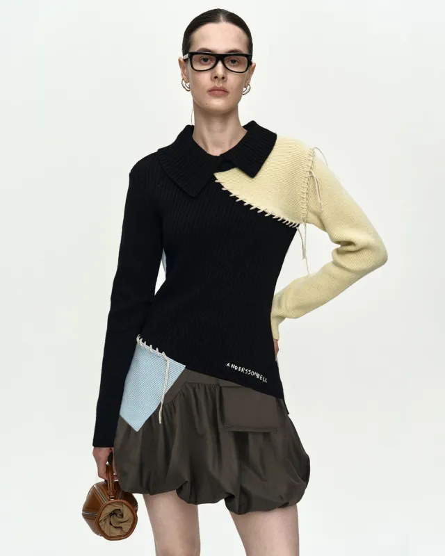 [RESTOCK] ASYMMETRIC PANEL COLLAR SWEATER atb1476w(BLACK) made by Andersson Bell