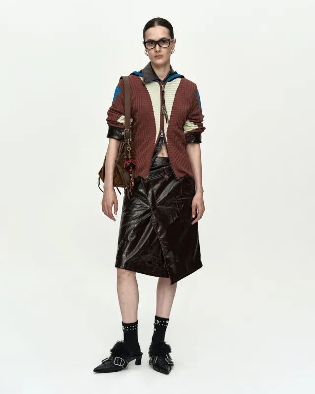 RISA COLOR-BLOCKED KNIT ZIP-UP HOODIE atb1494w(BROWN/LIME) made by Andersson Bell