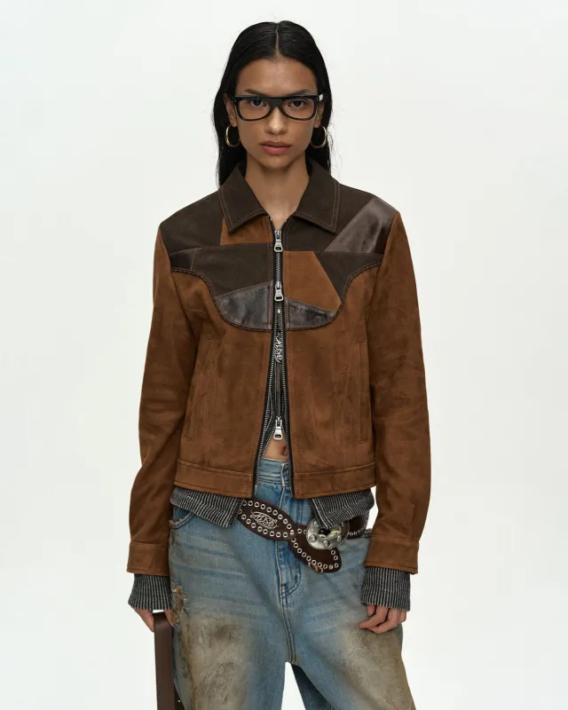 HARVEY LEATHER PATCHWORK JACKET awa744w(BROWN) sold by Andersson Bell
