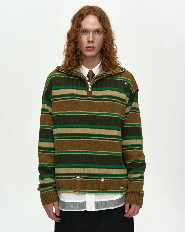 [4/24 Scheduled Delivery] DOUBLE LAYERED STRIPE HALF ZIP-UP SWEATER atb1451m(BEIGE/BROWN) sold by Andersson Bell